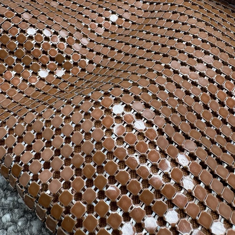 Brown Castle Core Chain Mesh Handbag Purse Zipper Top Hoop Handle Holder Cool H3